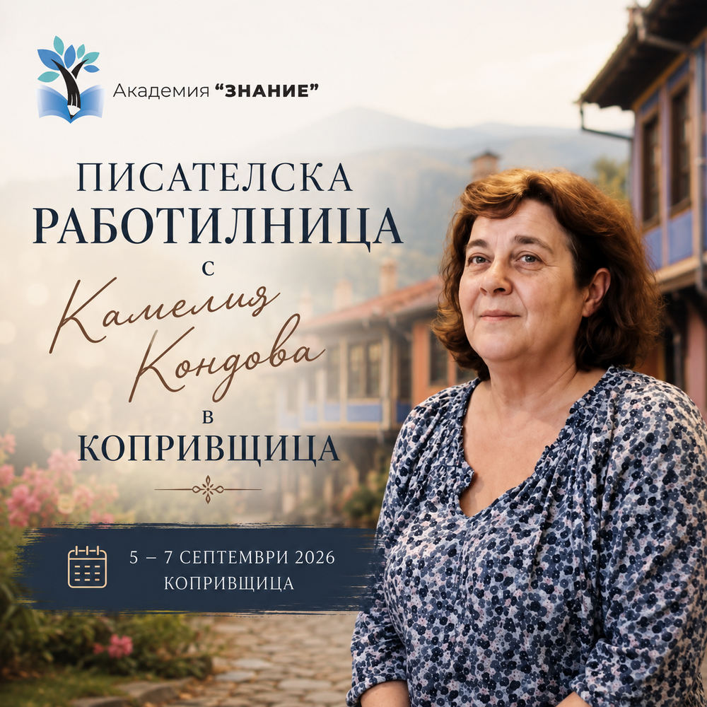 Писателска работилница с Камелия Кондова в Копривщица, 5–7 септември 2026 г.
